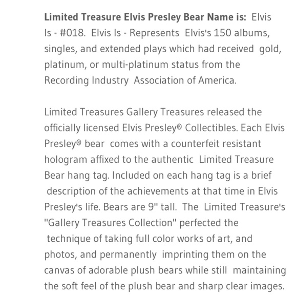 Limited Treasures Elvis Is  Bear Beanie #18 from 2006 NWT - Picture 7 of 7